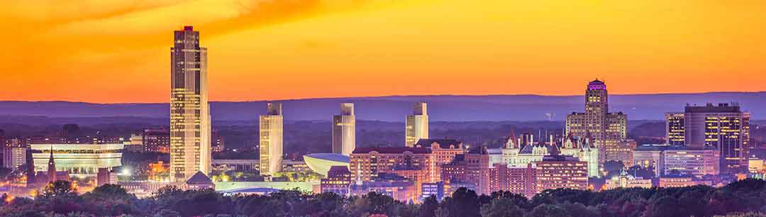 Landscape of Albany New York as the sun goes down